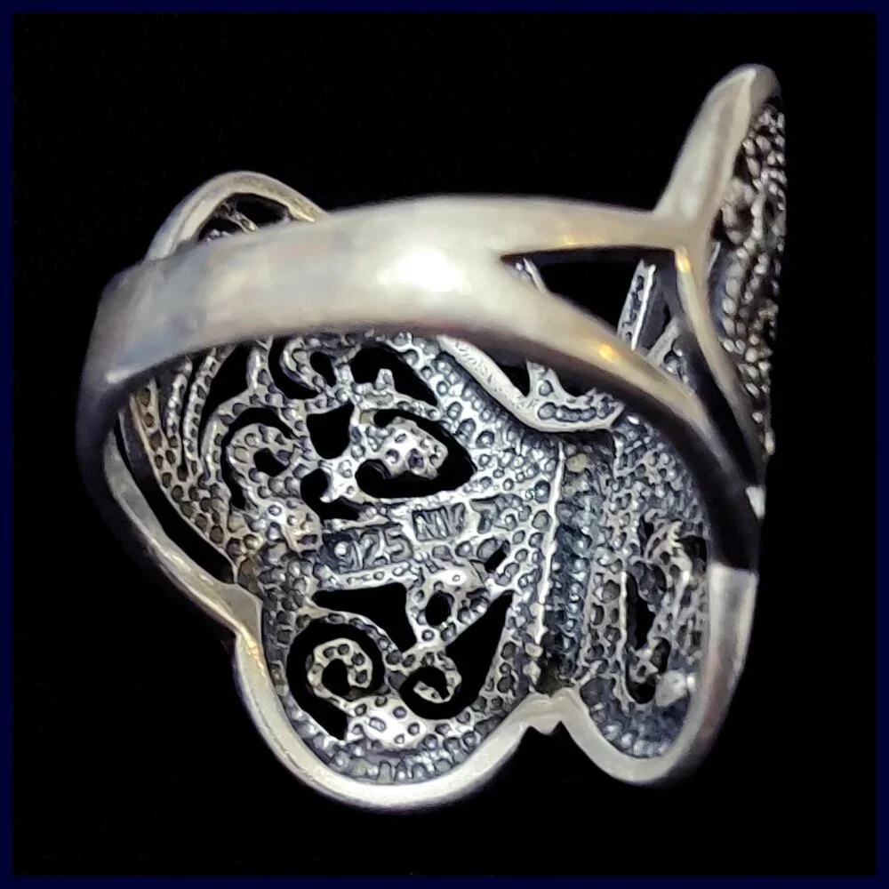 Sterling Silver 925 Filigree Butterfly Ring with CZ Accents Size 7 NV Maker Mark - Picture 6 of 9